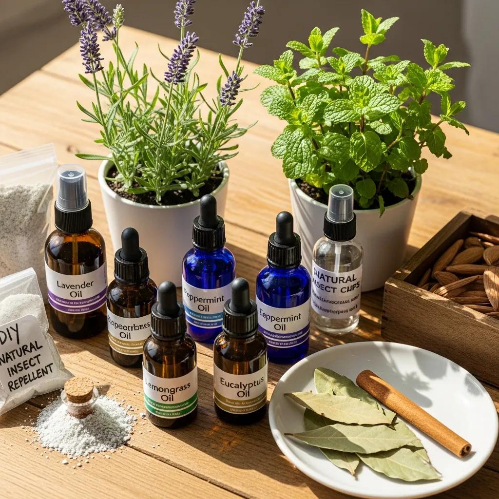 Essential oils and natural pest control products, emphasizing eco-friendly solutions for pet safety