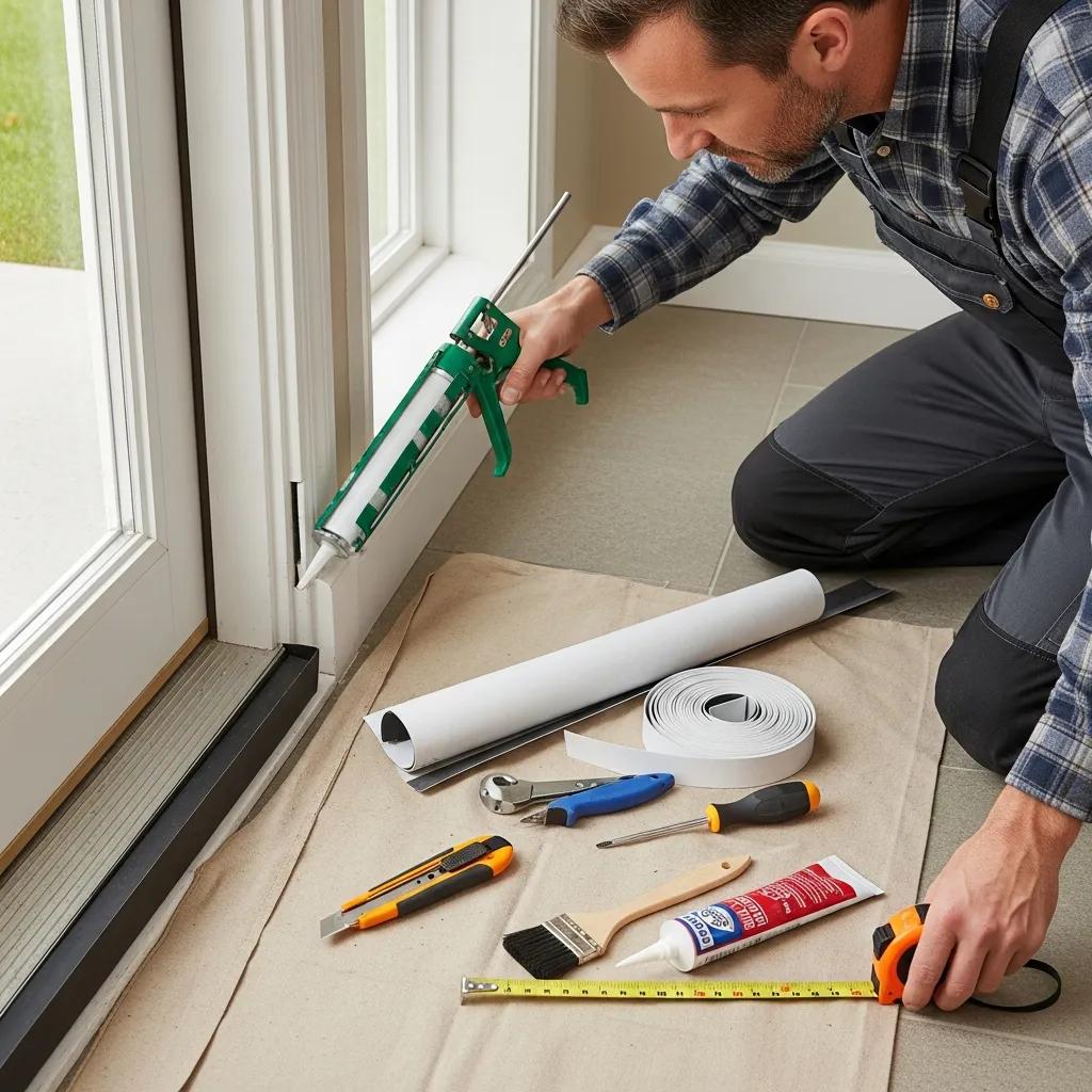Homeowner implementing pest exclusion methods to prevent entry