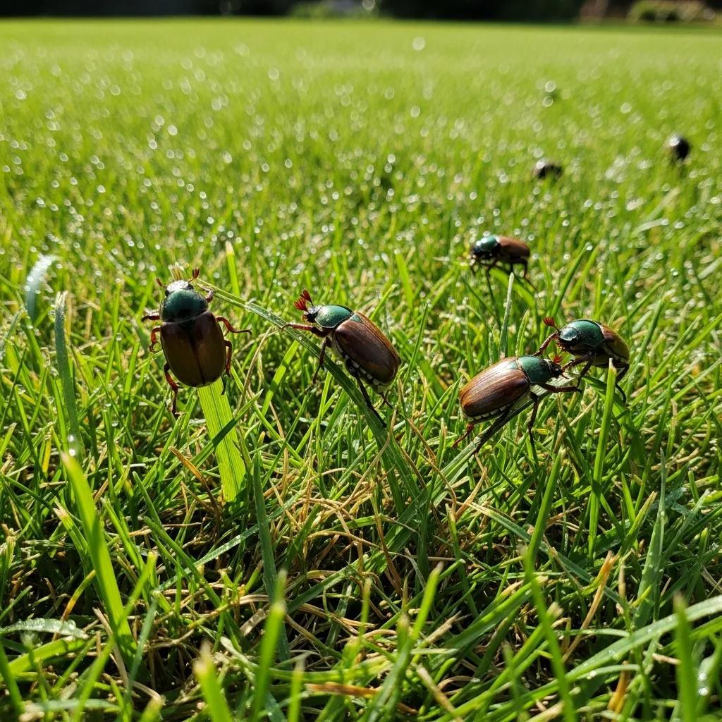 Lush Maple Ridge lawn with chafer beetles on grass, highlighting lawn care importance