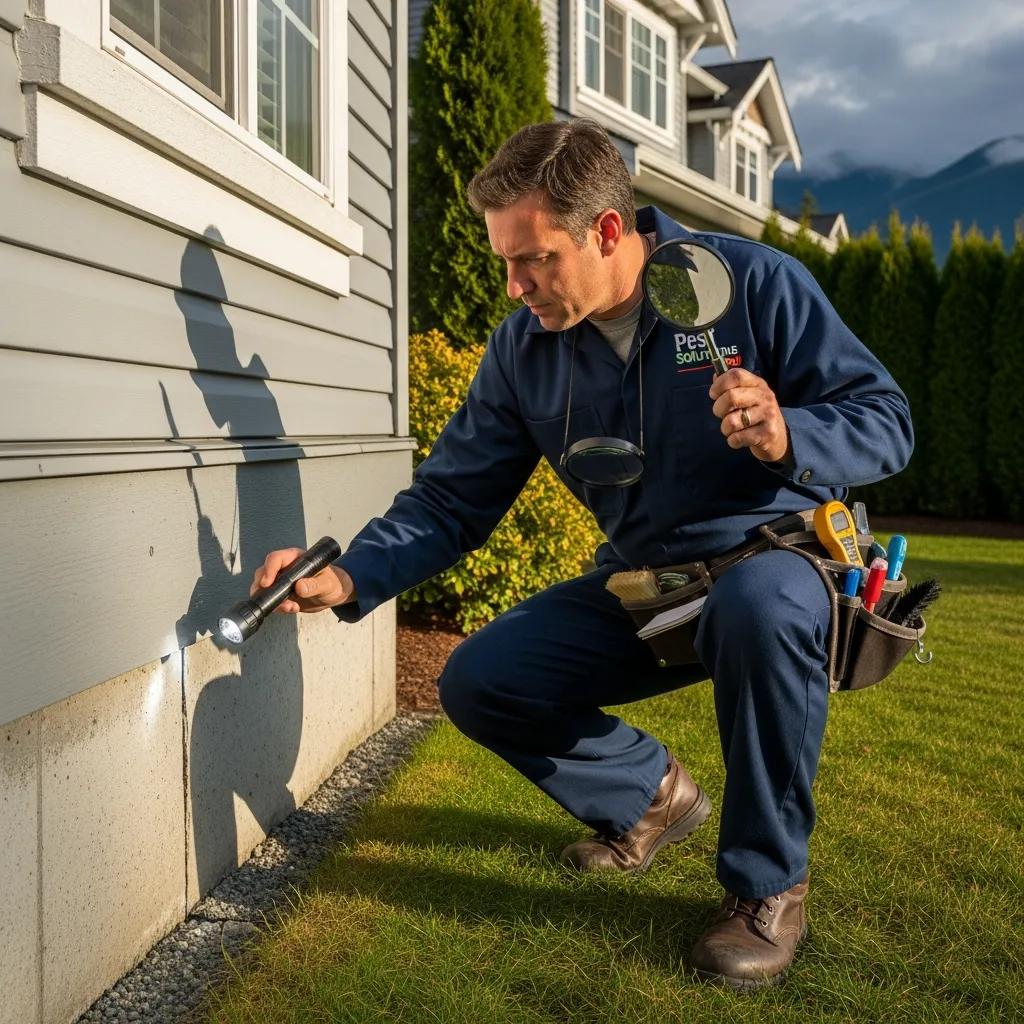 Professional pest inspector examining a home in Mission BC