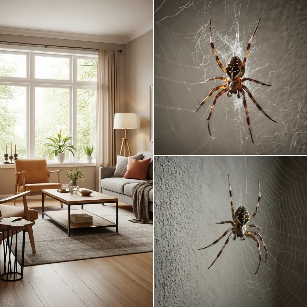 Spider in a cozy living room corner, highlighting the theme of spider control in homes